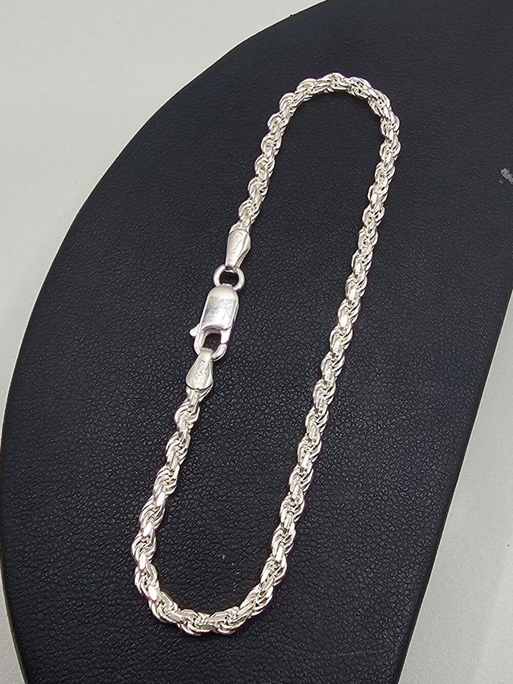 Sterling Silver 925 High Polished Diamond Cut Rope Bracelet 2.8mm 9 inches